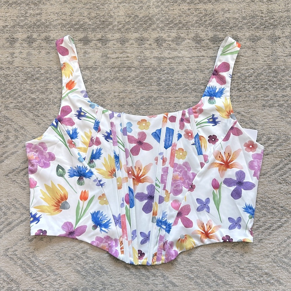 Kutumai Floral Corset Crop Top with Boning